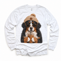 Bernese Mountain Dog iced coffee design on White Long Sleeve Tee