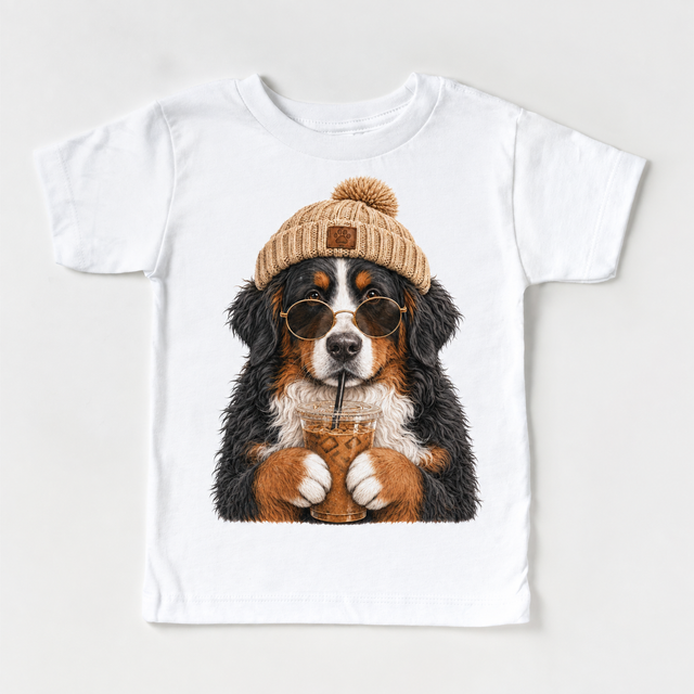 Bernese Mountain Dog iced coffee design on White Short Sleeve Tee