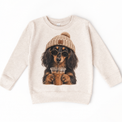 Long Haired Dachshund iced coffee design on Natural Heather Sweatshirt