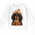 Long Haired Dachshund iced coffee design on White Sweatshirt