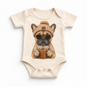 French Bulldog iced coffee design on Natural Baby Bodysuit