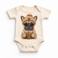 French Bulldog iced coffee design on Natural Baby Bodysuit
