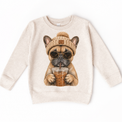 French Bulldog iced coffee design on Natural Heather Sweatshirt