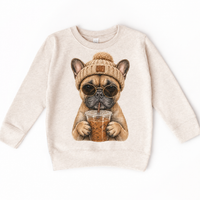 French Bulldog iced coffee design on Natural Heather Sweatshirt