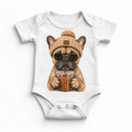 French Bulldog iced coffee design on White Baby Bodysuit