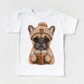 French Bulldog iced coffee design on White Short Sleeve Tee