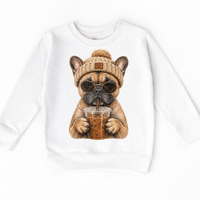 French Bulldog iced coffee design on White Sweatshirt