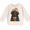 Black Labrador iced coffee design on Natural Heather Sweatshirt