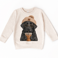 Black Labrador iced coffee design on Natural Heather Sweatshirt