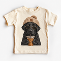 Black Labrador iced coffee design on Natural Short Sleeve Tee