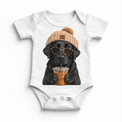 Black Labrador iced coffee design on White Baby Bodysuit
