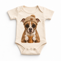 Pit Bull iced coffee design on Natural Baby Bodysuit