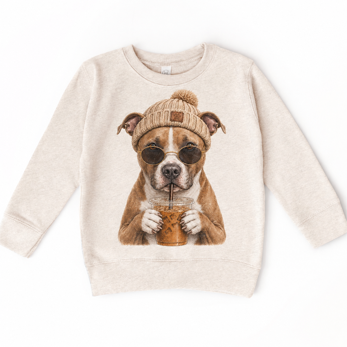 Pit Bull iced coffee design on Natural Heather Sweatshirt