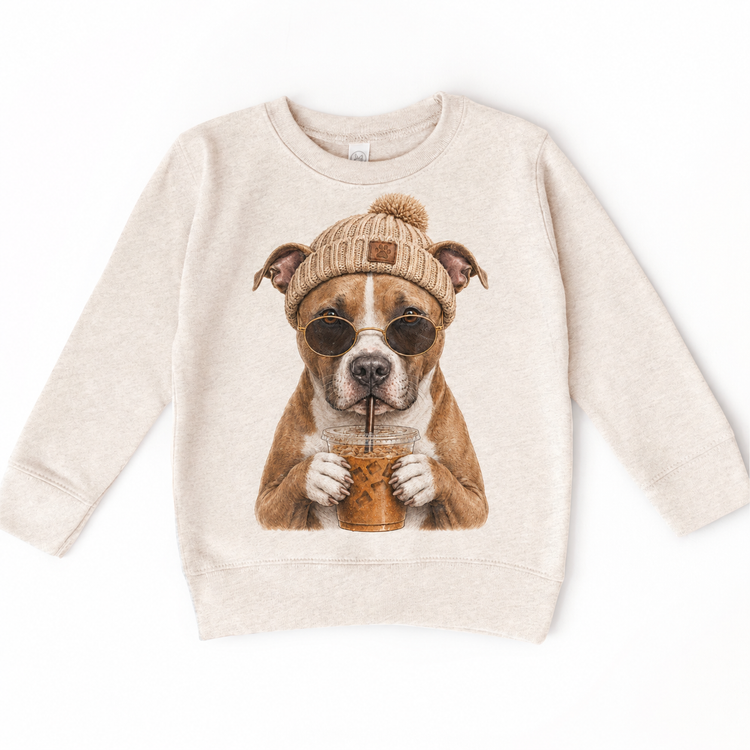 Pit Bull iced coffee design on Natural Heather Sweatshirt