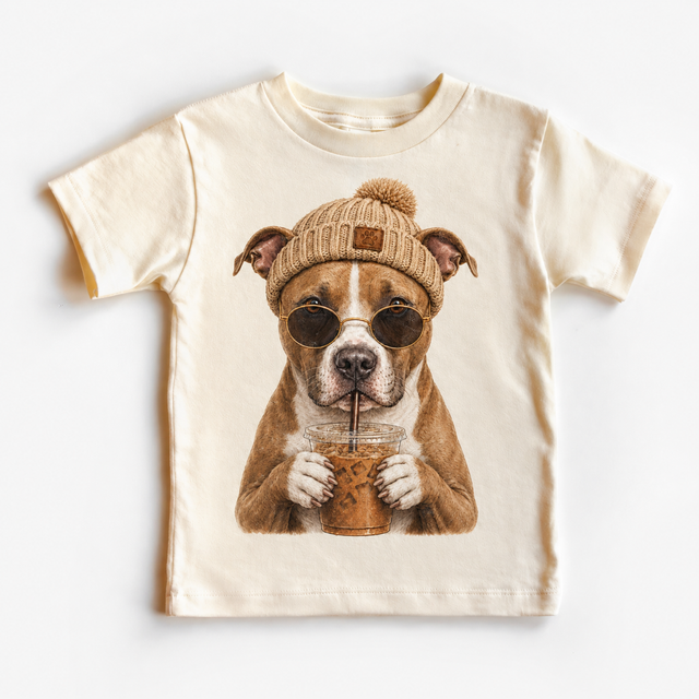 Pit Bull iced coffee design on Natural Short Sleeve Tee
