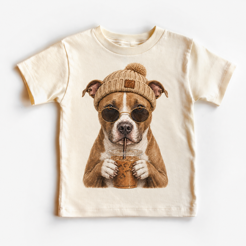 Pit Bull iced coffee design on Natural Short Sleeve Tee