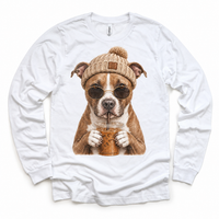 Pit Bull iced coffee design on White Long Sleeve Tee