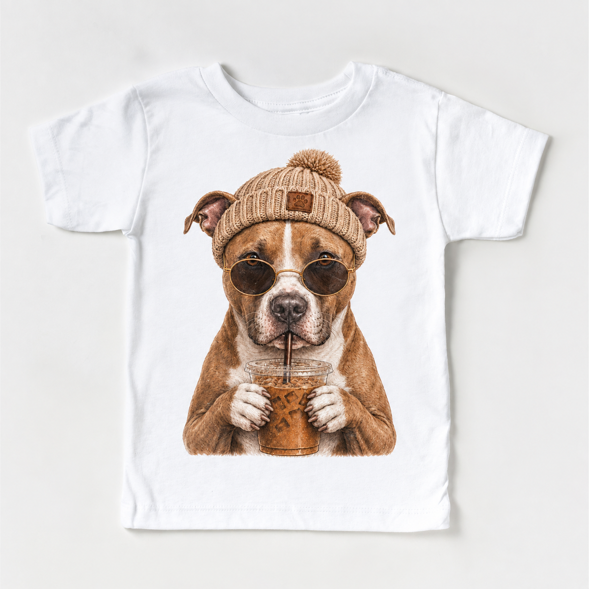 Pit Bull iced coffee design on White Short Sleeve Tee