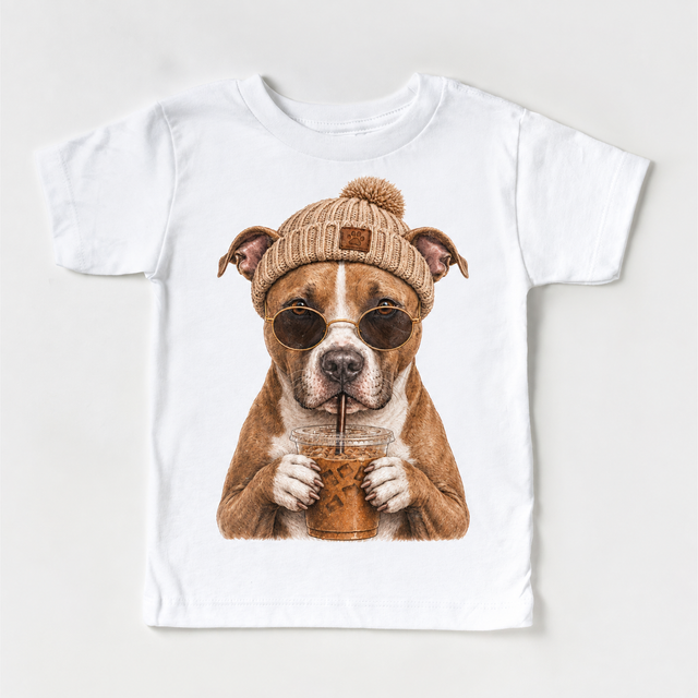 Pit Bull iced coffee design on White Short Sleeve Tee