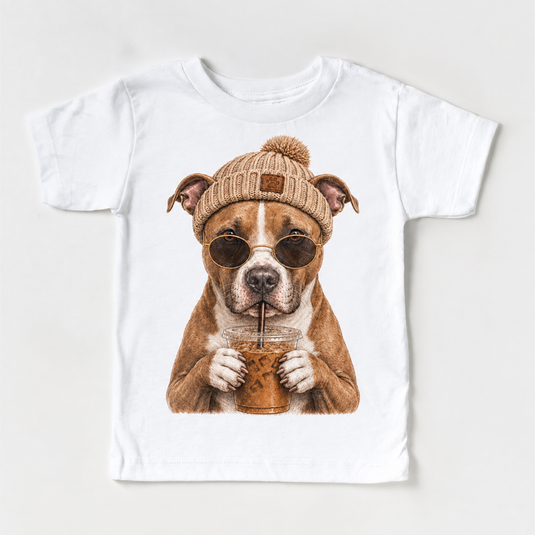 Pit Bull iced coffee design on White Short Sleeve Tee