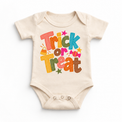 Trick or Treat colorful Halloween design on a natural bodysuit