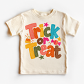 Trick or Treat colorful Halloween design on a natural short sleeve tee