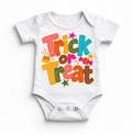 Trick or Treat colorful Halloween design on a white bodysuit