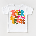 Trick or Treat colorful Halloween design on a white tee