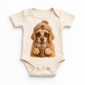 Golden Retriever iced coffee design on Natural Baby Bodysuit