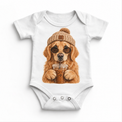 Golden Retriever iced coffee design on White Baby Bodysuit