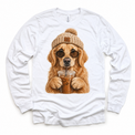 Golden Retriever iced coffee design on White Long Sleeve Tee