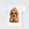 Golden Retriever iced coffee design on White Short Sleeve Tee