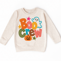 Boo Crew colorful Halloween ghost design on a natural sweatshirt
