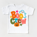 Boo Crew colorful Halloween ghost design on a white tee