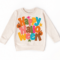 Happy Halloween colorful pumpkin design on a natural sweatshirt