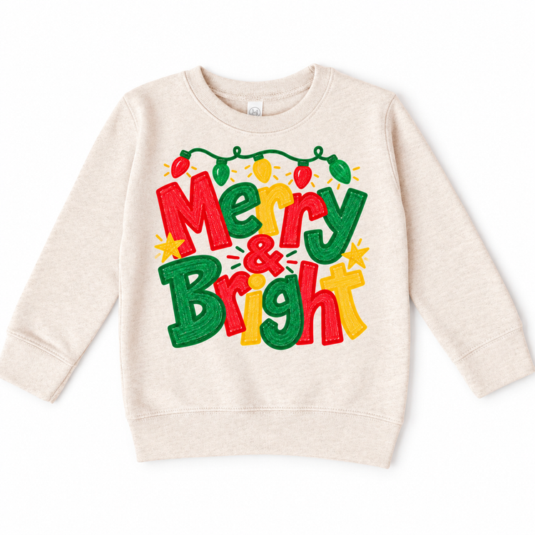 Merry and Bright Christmas design on a natural sweatshirt
