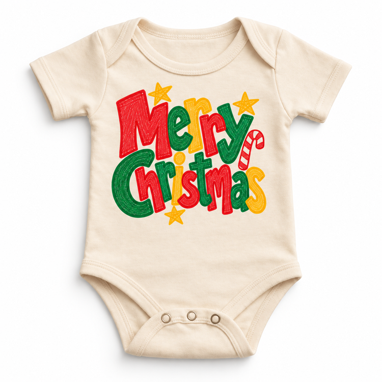 Merry Christmas Christmas design on a natural bodysuit