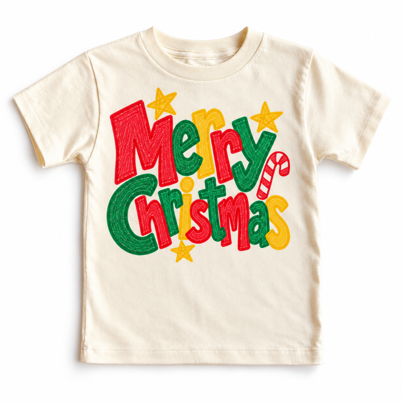 Merry Christmas Christmas design on a natural tee
