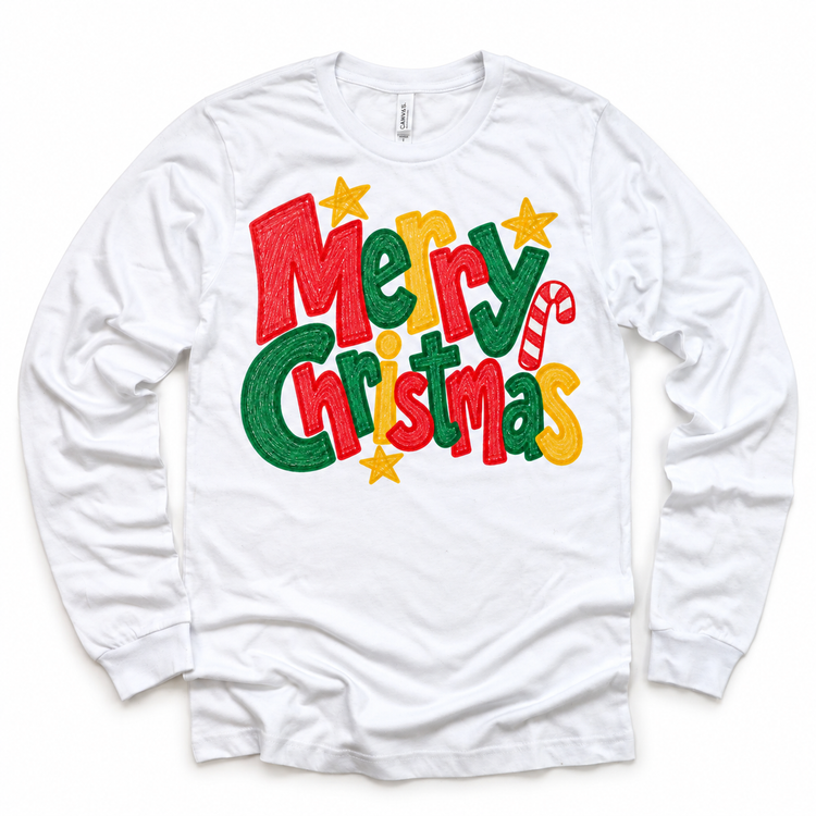 Merry Christmas Christmas design on a white long sleeve tee