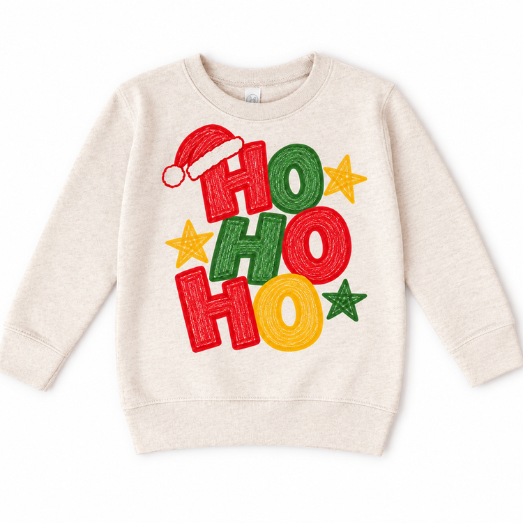 Ho Ho Ho Christmas design on a natural sweatshirt