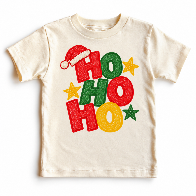 Ho Ho Ho Christmas design on a natural tee