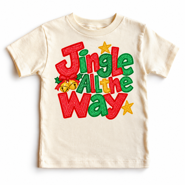 Jingle All the Way Christmas design on a natural tee