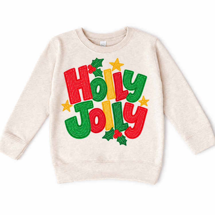Holly Jolly Christmas design on a natural sweatshirt