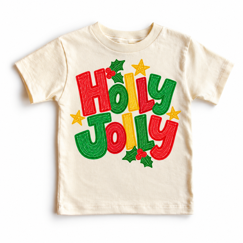 Holly Jolly Christmas design on a natural tee