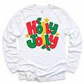 Holly Jolly Christmas design on a white long sleeve tee