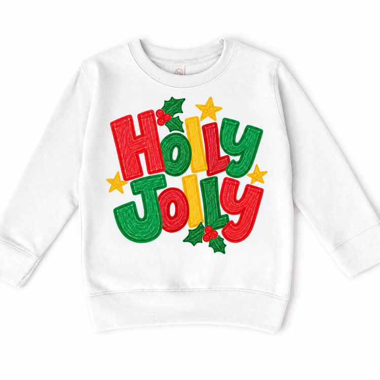 Holly Jolly Christmas design on a white sweatshirt