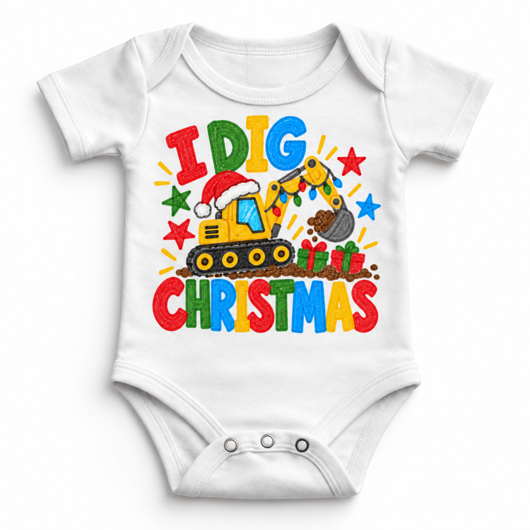 I Dig Christmas design on a white bodysuit