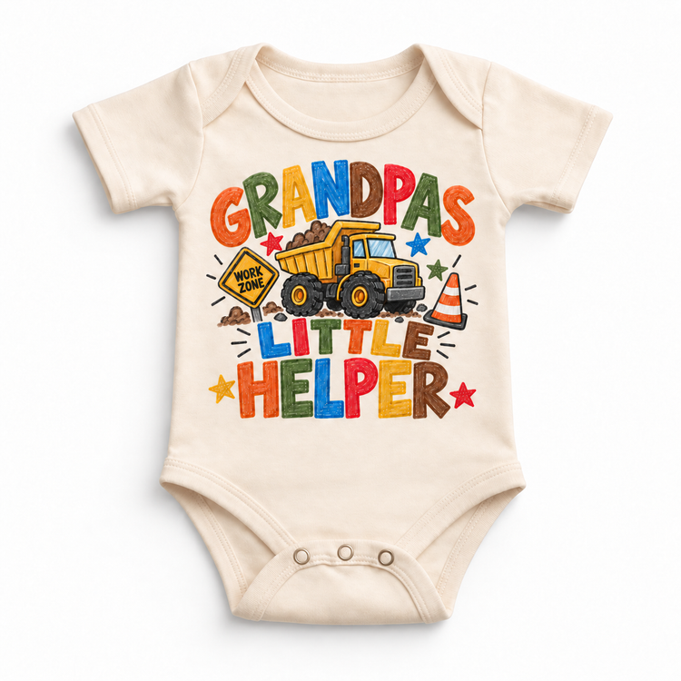 Grandpa's Little Helper design on a natural bodysuit
