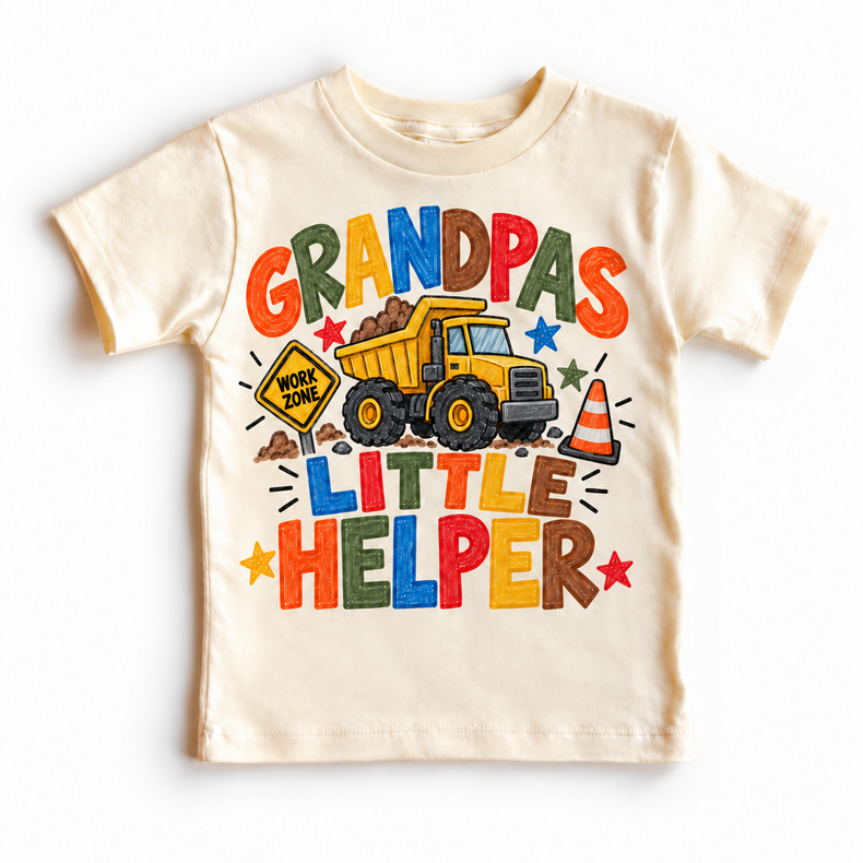 Grandpa's Little Helper design on a natural tee