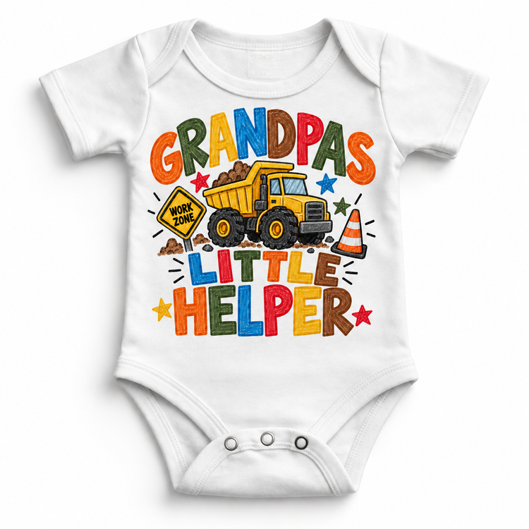 Grandpa's Little Helper design on a white bodysuit